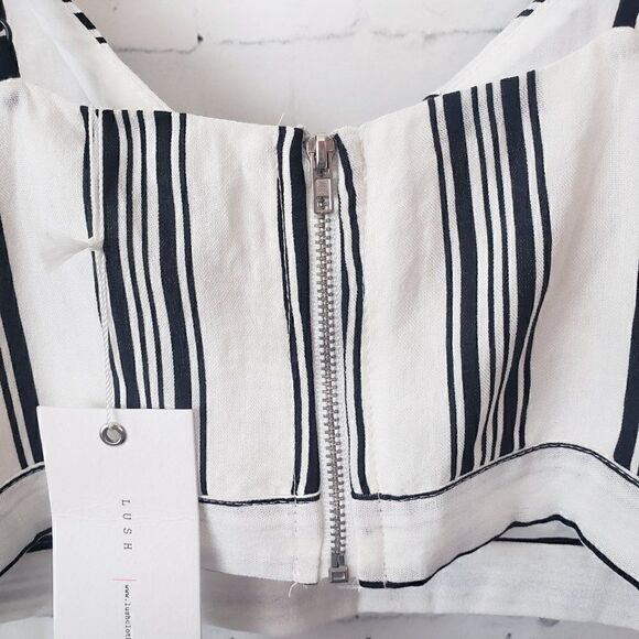 Lush Striped Crop Top Size S Black White Boutique Back Zipper NEW - Picture 7 of 10